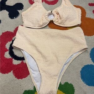 SHEIN Cream Textured Two-Piece Swim Set size Large New Without Tags